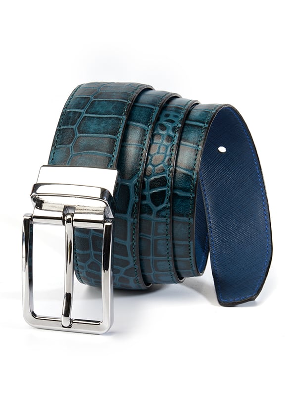 Turquoise Reversible Croco Leather Belt