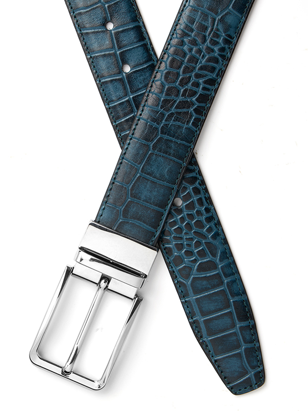 Turquoise Reversible Croco Leather Belt