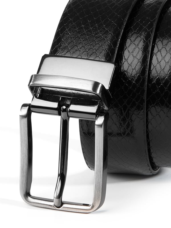 Black/Brown Reversible Textured Leather Belt
