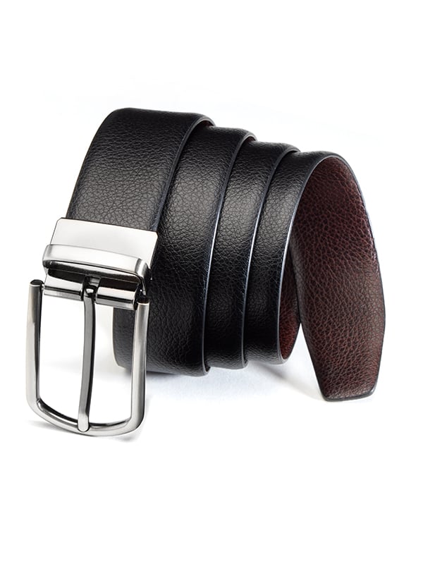 Black/Brown Reversible Textured Leather Belt