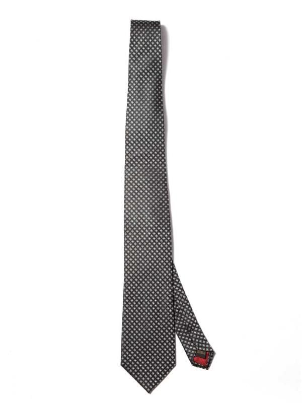 Campania Slim Structure Solid Black & White Silk Tie