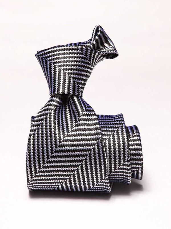 Campania Striped Black & White Silk Tie