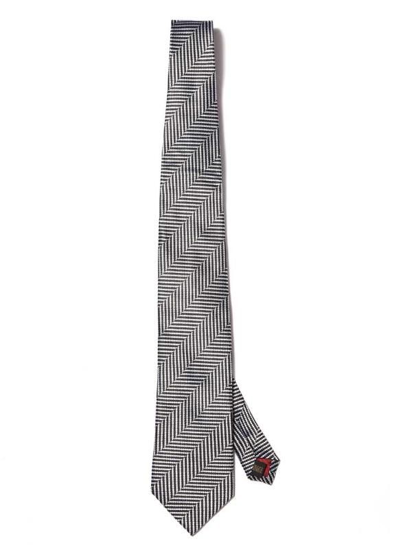 Campania Striped Black & White Silk Tie