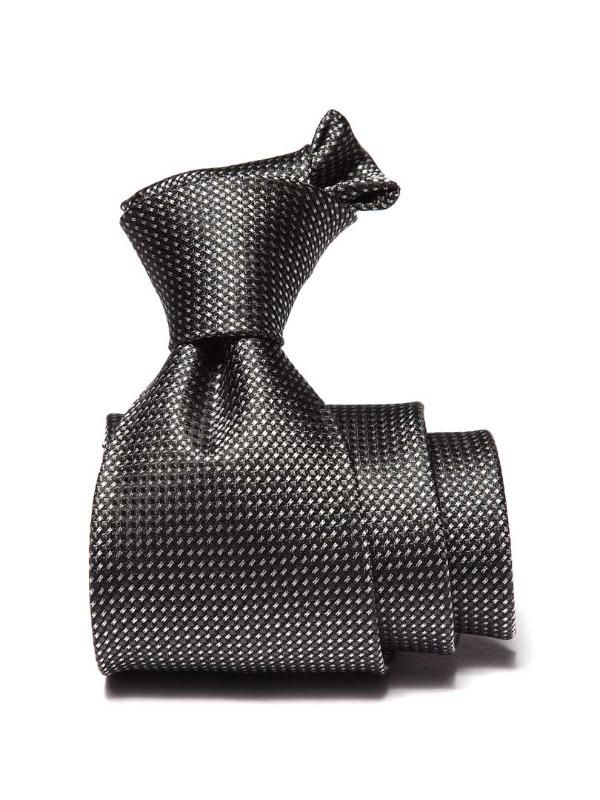 Campania Structure Solid Black & White Silk Tie