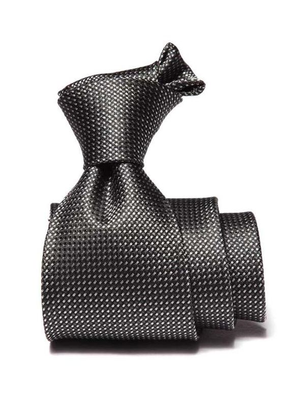Campania Structure Solid Black & White Silk Tie