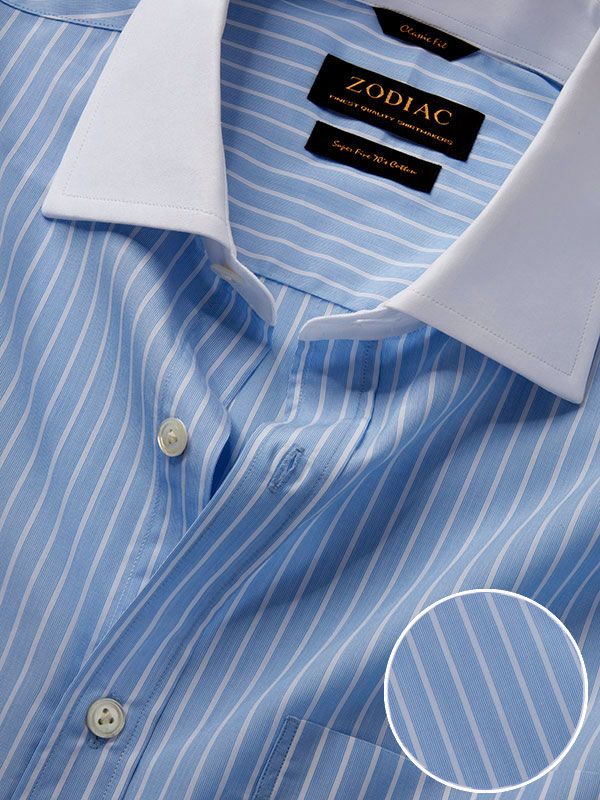 Cricoli Sky Striped Full Sleeve Double Cuff Classic Fit Classic Formal Cotton Shirt