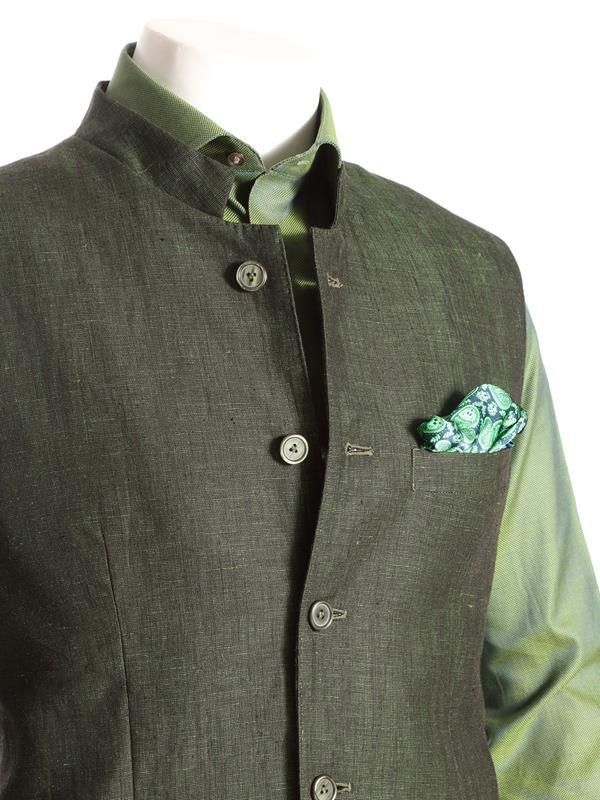 Positano Solid Green Tailored Fit Linen Jodhpuri