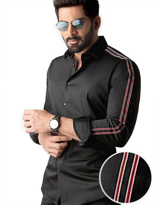 Alec Black Solid Full sleeve single cuff Slim Fit  Blended Shirt
