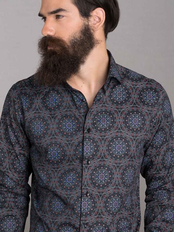 Ankara Black Printed Full sleeve single cuff Slim Fit  Blended Shirt