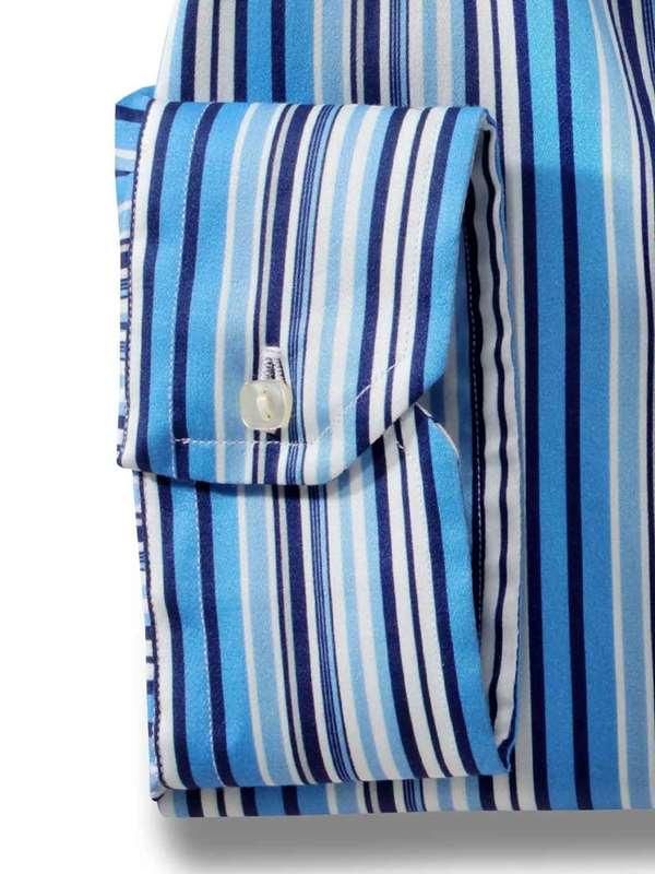 Antonio Blue Striped Full sleeve single cuff Slim Fit  Blended Shirt