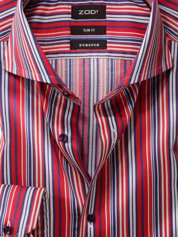 Antonio Red Striped Full sleeve single cuff Slim Fit  Blended Shirt
