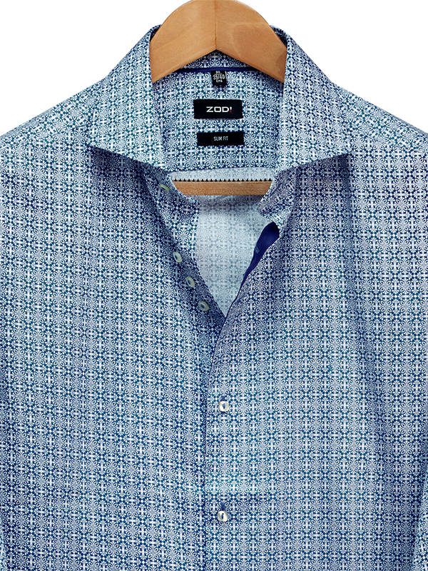 Bellini Blue Printed Full Sleeve Single Cuff Slim Fit Blended Shirt