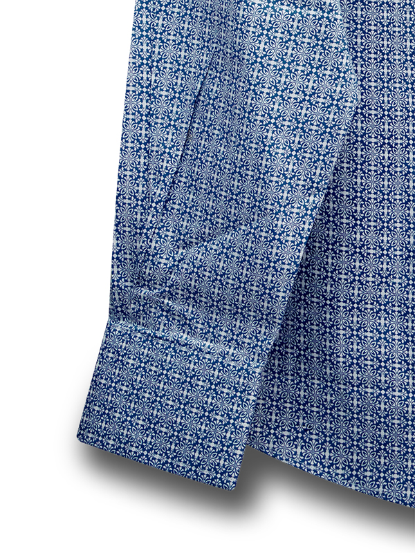 Bellini Blue Printed Full Sleeve Single Cuff Slim Fit Blended Shirt