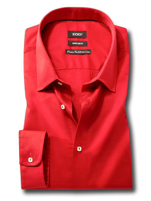 Bercy Red Solid Full Sleeve Single Cuff Slim Fit Blended Shirt