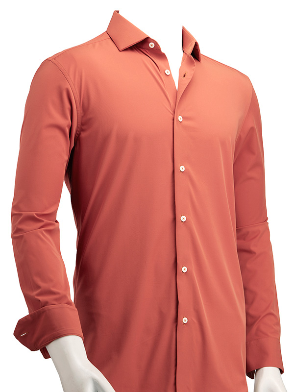 Beyer Rust Techno Stretch Solid Full Sleeve Single Cuff Slim Fit Blended Shirt