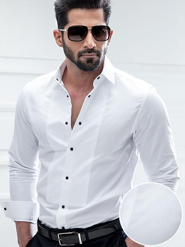 Buy Bond White Cotton Slim Fit Tuxedo Shirt | Zodiac