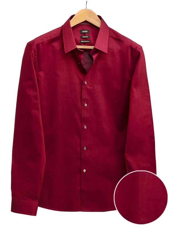 Brooklyn Burgundy Solid Full Sleeve Single Cuff Slim Fit Cotton Shirt