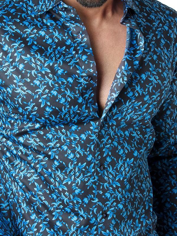 Calderoni Cobalt Printed Full sleeve single cuff Slim Fit  Blended Shirt
