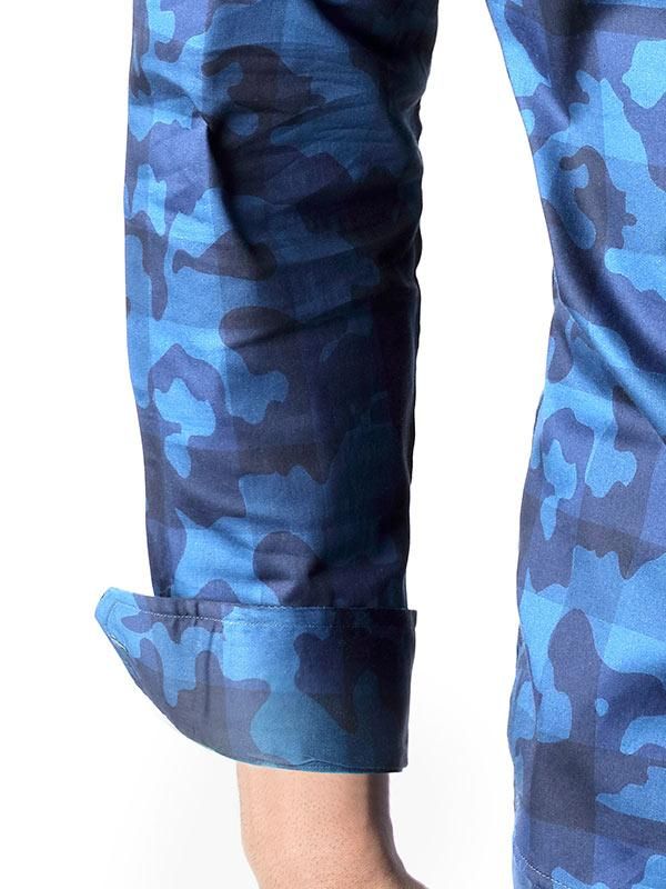 Camarena Navy Printed Full sleeve single cuff Slim Fit  Blended Shirt