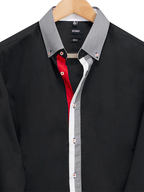 Canoe Black Solid Full Sleeve Single Cuff Slim Fit Cotton Shirt