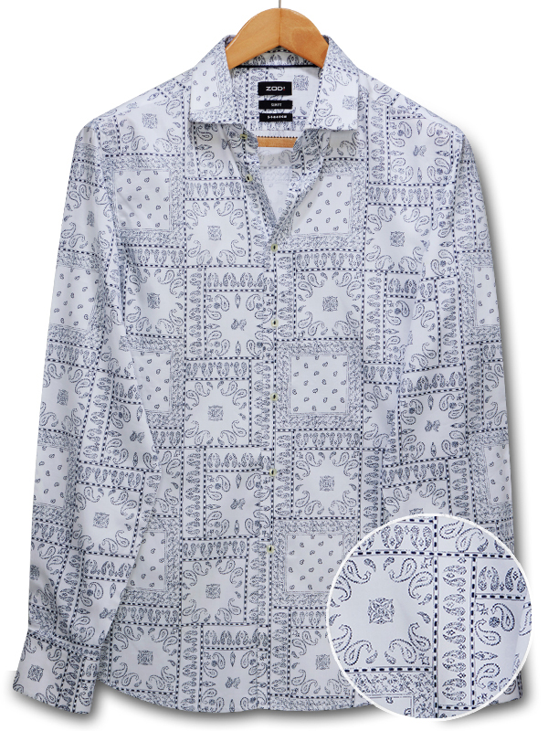 Cappadocia White Printed Full Sleeve Single Cuff Slim Fit Blended Shirt