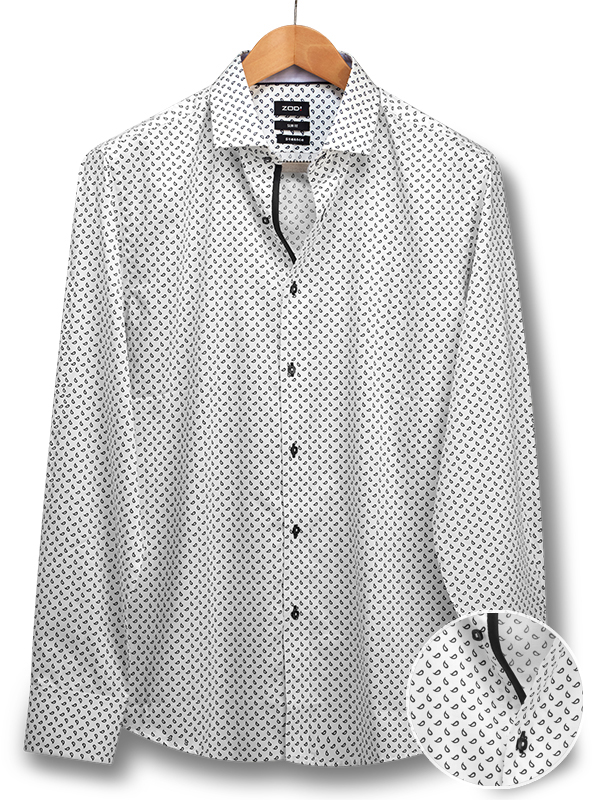 Cavo White Printed Full Sleeve Single Cuff Slim Fit Blended Shirt