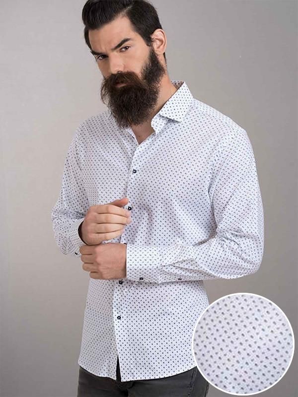 Cocorico White Printed Full sleeve single cuff Slim Fit  Blended Shirt