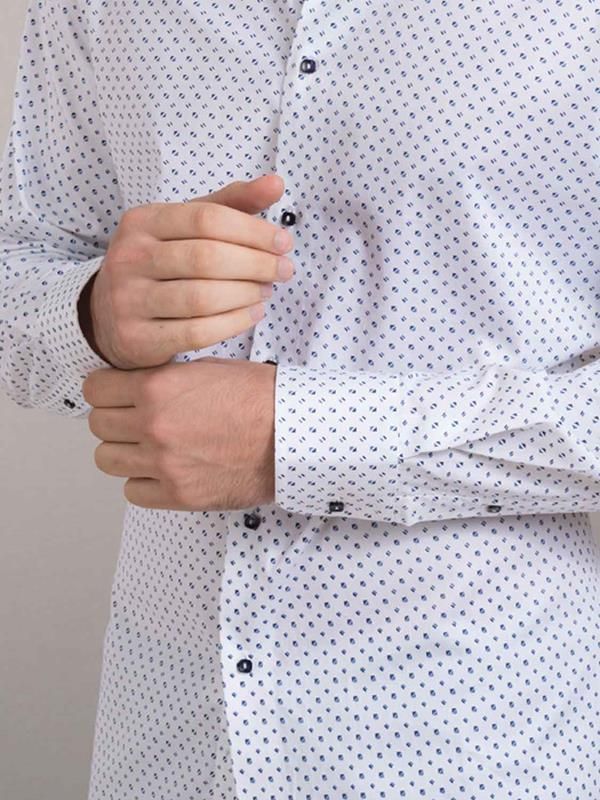 Cocorico White Printed Full sleeve single cuff Slim Fit  Blended Shirt