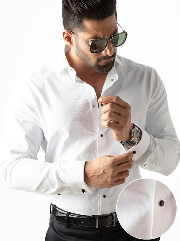 Buy Connery White Cotton Slim Fit Tuxedo Shirt | Zodiac