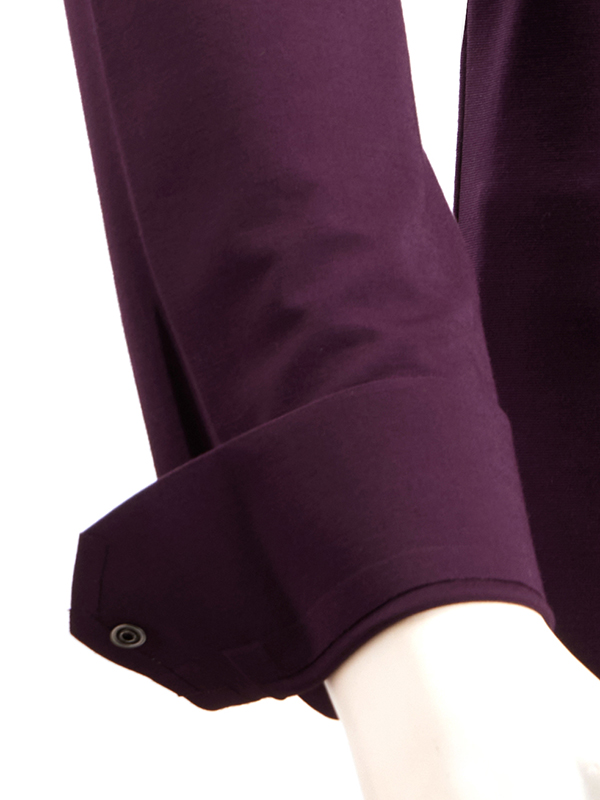 Cox Aubergine 4 Way Knitted Stretch Solid Full Sleeve Single Cuff Slim Fit Blended Shirt