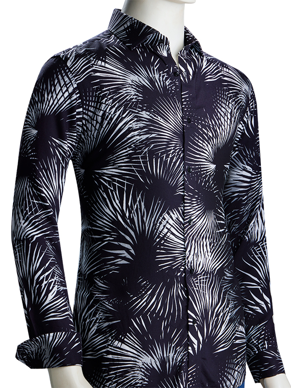 Diablo Black Printed Full Sleeve Single Cuff Slim Fit Viscose Shirt