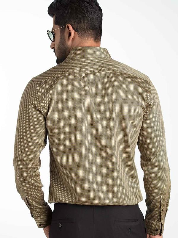 Diego Ochre Printed Full sleeve single cuff Slim Fit  Blended Shirt