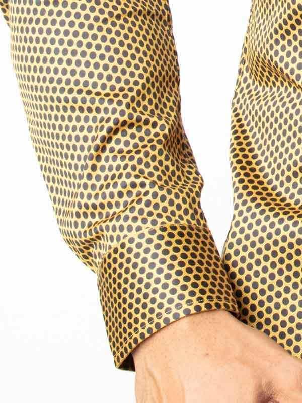 Dominic Ochre Printed Full sleeve single cuff Slim Fit  Blended Shirt