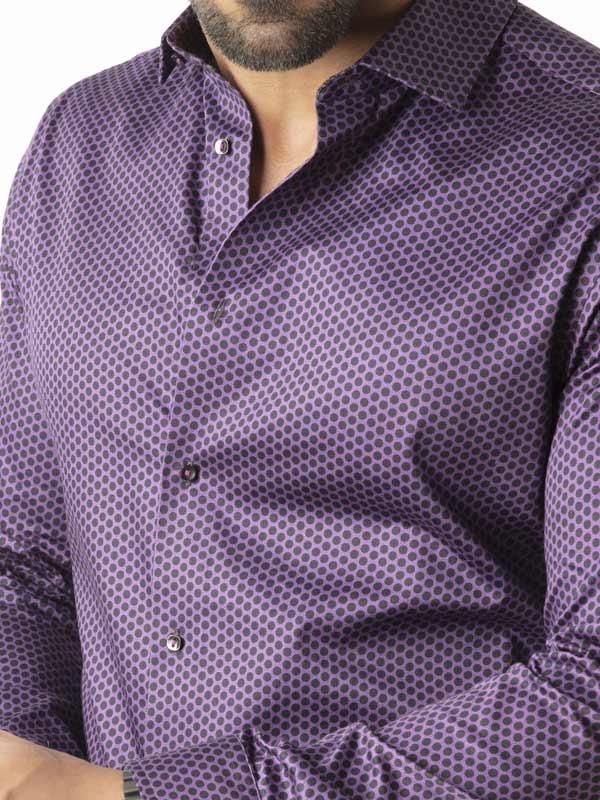 Dominic Purple Printed Full sleeve single cuff Slim Fit  Blended Shirt