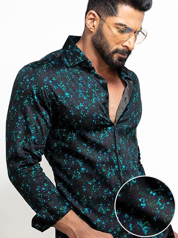 Drake Green Printed Full sleeve single cuff Slim Fit  Blended Shirt