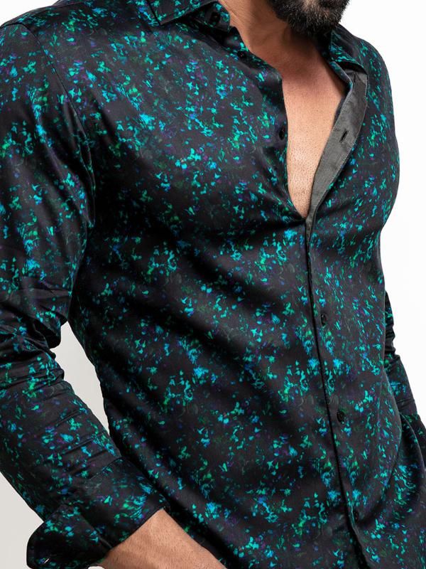 Drake Green Printed Full sleeve single cuff Slim Fit  Blended Shirt