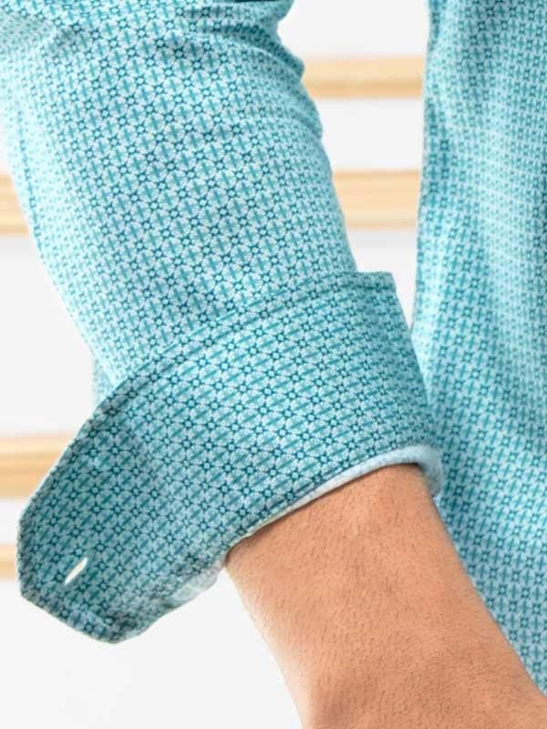 Eduardo Green Printed Full sleeve single cuff Slim Fit  Blended Shirt