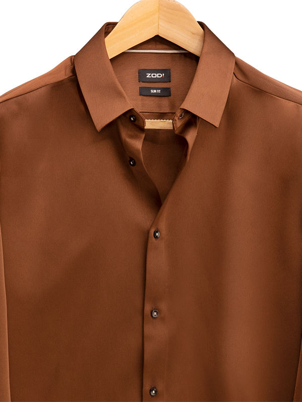 Fidel Chocolate Sateen Full Sleeve Single Cuff Slim Fit Polyester Shirt