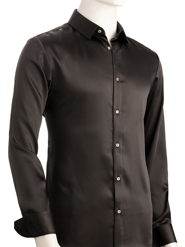 Fidel Black Sateen Full Sleeve Single Cuff Slim Fit Polyester Shirt