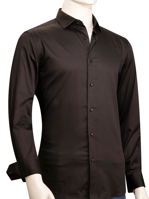 Fidel Black Solid Full Sleeve Single Cuff Slim Fit Blended Shirt