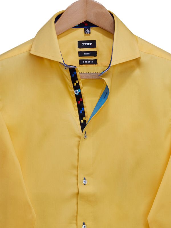 Franco Yellow Solid Full Sleeve Single Cuff Slim Fit Blended Shirt
