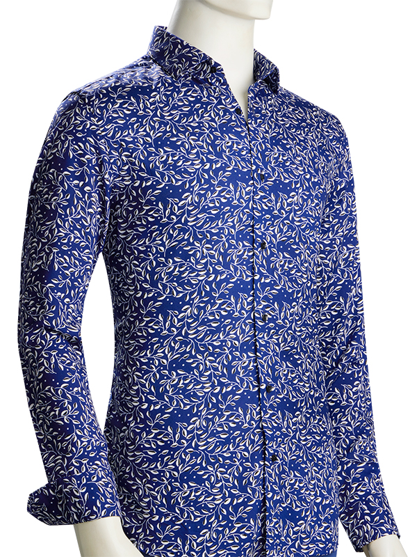Fredrico Navy Printed Full Sleeve Single Cuff Slim Fit Viscose Shirt