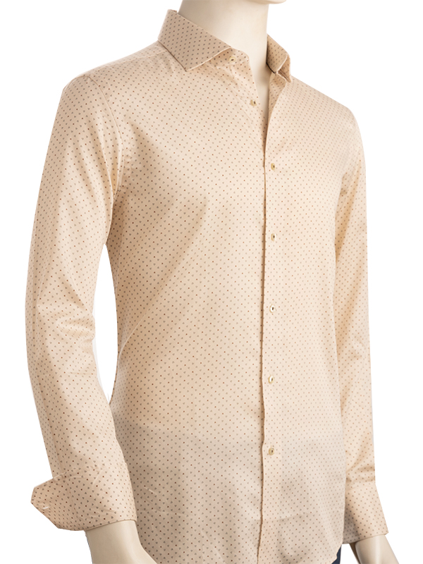 Fuse Cream Printed Full Sleeve Single Cuff Slim Fit Blended Shirt