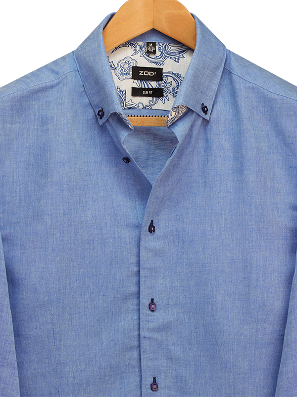 Gabriel Blue Solid Full Sleeve Single Cuff Slim Fit Blended Shirt