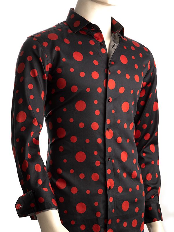 Hawtin Red Printed Full Sleeve Single Cuff Slim Fit Blended Shirt