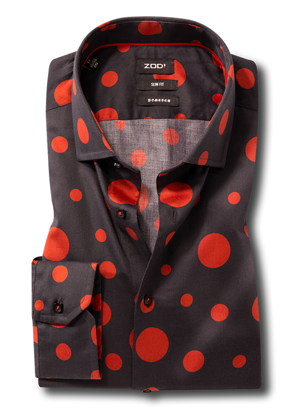 Hawtin Red Printed Full Sleeve Single Cuff Slim Fit Blended Shirt