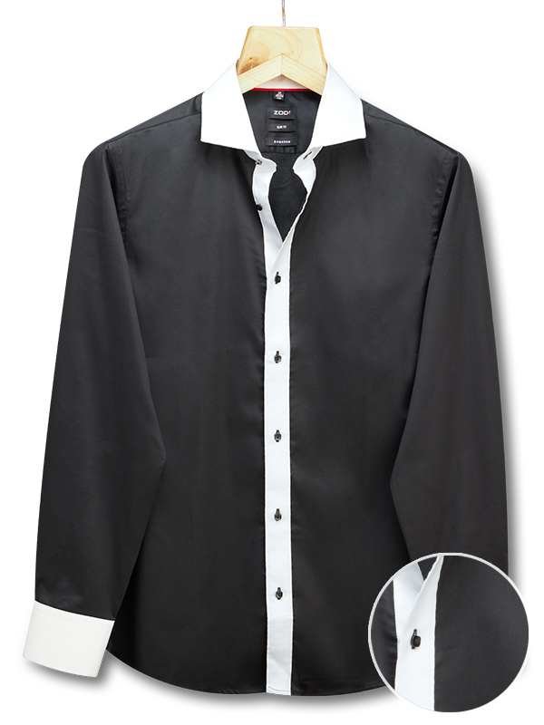Ibiza Black Solid Full Sleeve Single Cuff Slim Fit Blended Shirt