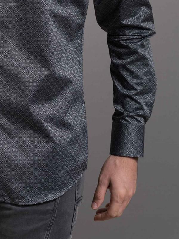 Inca Dark Grey Printed Full sleeve single cuff Slim Fit  Cotton Shirt