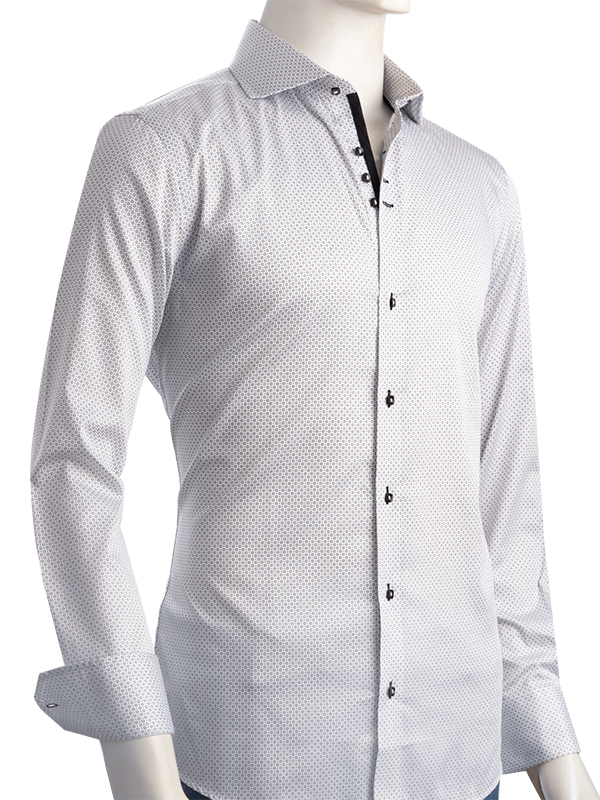 Iniesta White Printed Full Sleeve Single Cuff Slim Fit Blended Shirt