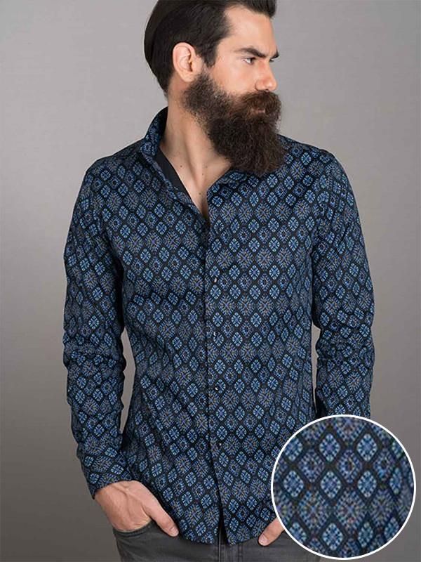 Istanbul Black Printed Full sleeve single cuff Slim Fit  Blended Shirt